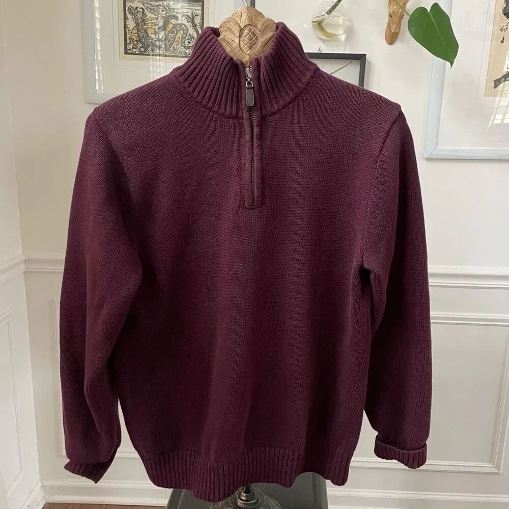 L.L. Bean Burgundy Cotton Quarter Zip Sweater M